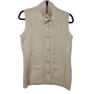 Spica Sweater Vest Womens L Ivory Alpaca Wool Blend Cable Knit Button Front